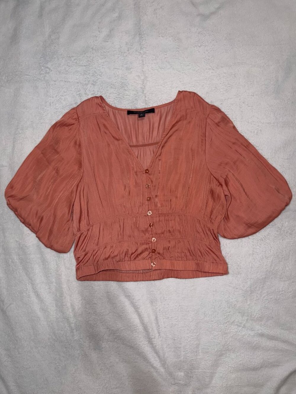Marc New York Canyon Clay Satin Puff Sleeve Crop Top Blouse M